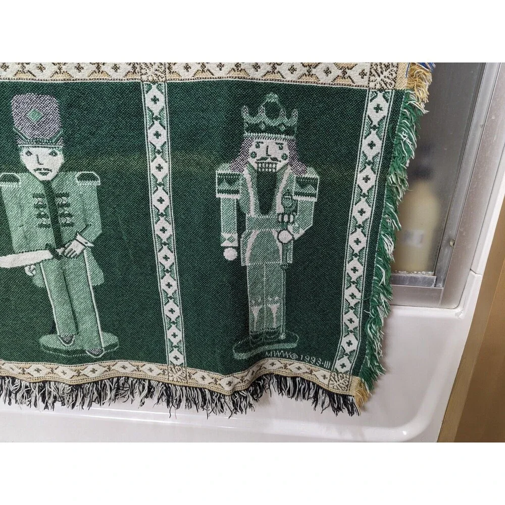 Vintage 1993 MWW Woven Christmas Throw Blanket Nutcrackers Colorful & Ballerina